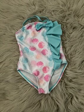 SOL SWIM girl's ruffle-accented, seashell-printed one-piece swimsuit | 2T